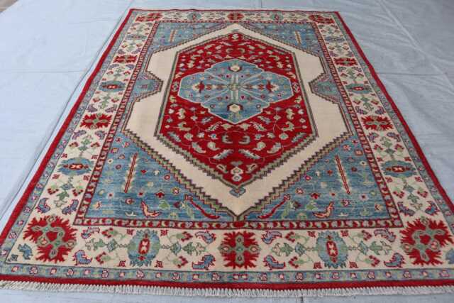 5x7 Ft Afghan Hand Knotted Kazak Area Rug, Luxury New Rug, Medallion Geometric Rug For Living Room - image 1