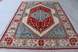 5x7 Ft Afghan Hand Knotted Kazak Area Rug, Luxury New Rug, Medallion Geometric Rug For Living Room - thumbnail 1