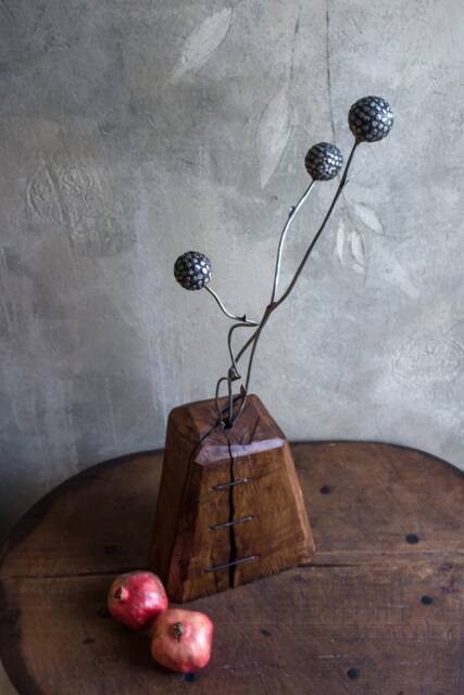 ??etal Flower Sculpture, Allium Bouquet Decorative Plants On Wood Base, By The Steel Style Things - image 1