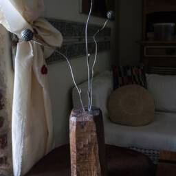 ??etal Flower Sculpture, Allium Bouquet Decorative Plants On Wood Base, By The Steel Style Things - thumbnail 3
