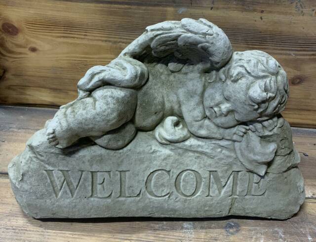 stone Garden Large Welcome Cherub On Rock Ornament - image 1