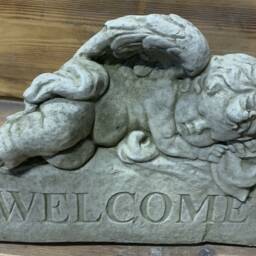 stone Garden Large Welcome Cherub On Rock Ornament - thumbnail 2