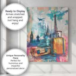Colourful European Travel Landmarks Suitcase Collage Canvas Wall Art Print Decor Picture Ready To Hang - thumbnail 3
