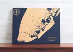 Cape May, New Jersey - Engraved Wood Coastal Chart Wall Art Sign, Beach House Home Decor Nautical Print, Unique Personalized Family Gift - thumbnail 1