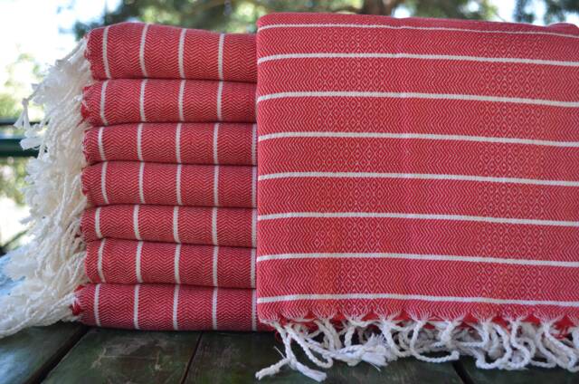 Red Peshtemal, Turkish Bath Towel, Turkish Towel, Cotton Towel, Festival Towel, 40''x67'', Turkish Towel, Towels, Striped Peshtemal, B3-G??cek - image 1