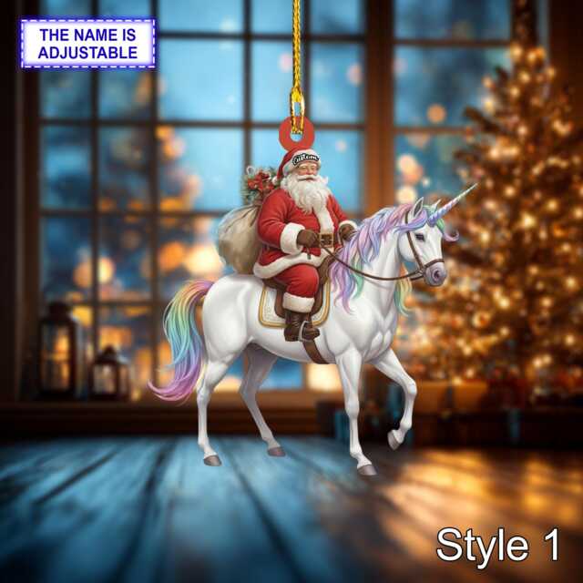 Santa Riding Unicorn Acrylic 2D Flat Christmas Ornament, Festive Tree Hanging Holiday Decoration, Unique Unicorn Gift - image 1
