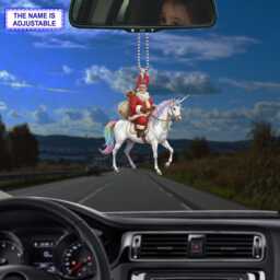 Santa Riding Unicorn Acrylic 2D Flat Christmas Ornament, Festive Tree Hanging Holiday Decoration, Unique Unicorn Gift - thumbnail 2