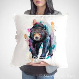 Sun Bear, Honey Bear Throw Pillow Cover By Slaveika Aladjova, Cushion Cover, Decorative Pillow Cover, Animal Art, Watercolor Pillow, Gift - thumbnail 1