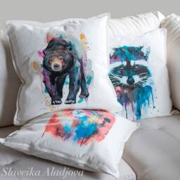 Sun Bear, Honey Bear Throw Pillow Cover By Slaveika Aladjova, Cushion Cover, Decorative Pillow Cover, Animal Art, Watercolor Pillow, Gift - thumbnail 2