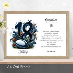 18Th Birthday Print For Grandson Personalised Rugby Wall Art Gift