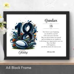 18Th Birthday Print For Grandson Personalised Rugby Wall Art Gift - thumbnail 2