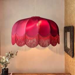Silk Satin Fabric & Fringed Chandelier, Lamp Shade - thumbnail 4
