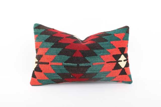 Handwoven Turkish Kilim Pillow Cover Bohemian Tribal Decor - 12x20 - image 1