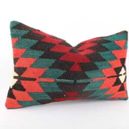 Handwoven Turkish Kilim Pillow Cover Bohemian Tribal Decor - 12x20 - thumbnail 3
