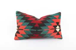 Handwoven Turkish Kilim Pillow Cover Bohemian Tribal Decor - 12x20 - thumbnail 1