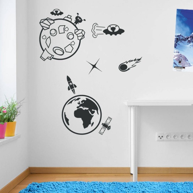 Earth Moon Alien Rocket Meteor Space Wall Window Stickers Decals Kids Decor A138 - image 1
