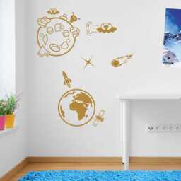 Earth Moon Alien Rocket Meteor Space Wall Window Stickers Decals Kids Decor A138 - thumbnail 3