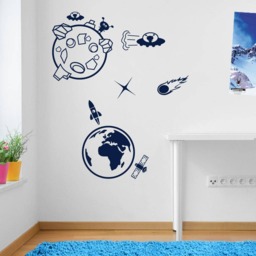 Earth Moon Alien Rocket Meteor Space Wall Window Stickers Decals Kids Decor A138 - thumbnail 2