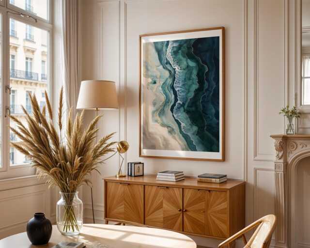 Coastal Shoreline Abstract Print Ocean Art Sand & Sea Colours Seascape Wall Decor Design Sandy Beach Nature Inspired Painting - image 1