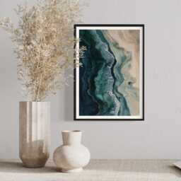 Coastal Shoreline Abstract Print Ocean Art Sand & Sea Colours Seascape Wall Decor Design Sandy Beach Nature Inspired Painting - thumbnail 3