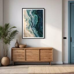 Coastal Shoreline Abstract Print Ocean Art Sand & Sea Colours Seascape Wall Decor Design Sandy Beach Nature Inspired Painting - thumbnail 2
