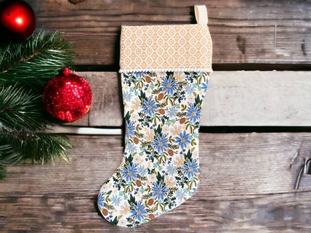 Rifle Paper Co Holiday Classics Ii Poinsettia Bouquet in White Metallic Fabric Christmas Stocking - image 1