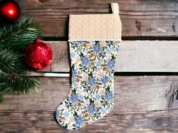 Rifle Paper Co Holiday Classics Ii Poinsettia Bouquet in White Metallic Fabric Christmas Stocking