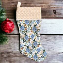 Rifle Paper Co Holiday Classics Ii Poinsettia Bouquet in White Metallic Fabric Christmas Stocking - thumbnail 2
