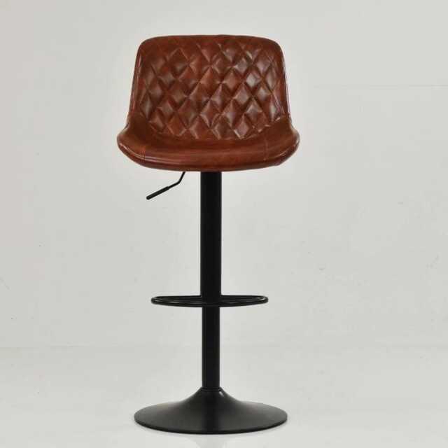 Bar Stools Faux Leather Brown Breakfast Kitchen Counter Stool Adjustable Swivel Black Base - Vintage Industrial - image 1