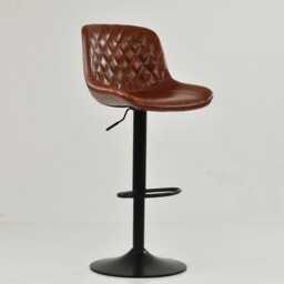 Bar Stools Faux Leather Brown Breakfast Kitchen Counter Stool Adjustable Swivel Black Base - Vintage Industrial - thumbnail 2