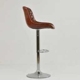 Bar Stools Faux Leather Brown Breakfast Kitchen Counter Stool Adjustable Swivel Black Base - Vintage Industrial - thumbnail 4