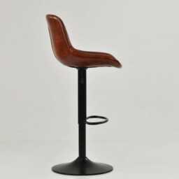 Bar Stools Faux Leather Brown Breakfast Kitchen Counter Stool Adjustable Swivel Black Base - Vintage Industrial - thumbnail 3