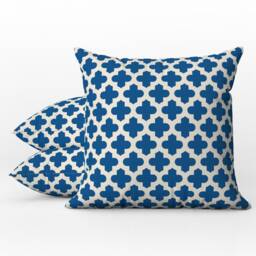 Outdoor Pillows - Weatherproof Garden Cushions Abstract Arabesque Pattern Blue & Cream Print Hamptons Beach House Style - thumbnail 1