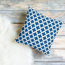 Outdoor Pillows - Weatherproof Garden Cushions Abstract Arabesque Pattern Blue & Cream Print Hamptons Beach House Style - thumbnail 2