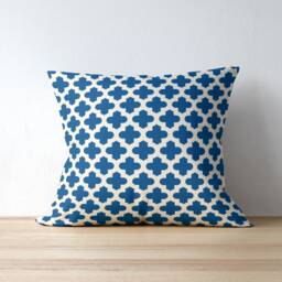 Outdoor Pillows - Weatherproof Garden Cushions Abstract Arabesque Pattern Blue & Cream Print Hamptons Beach House Style - thumbnail 3