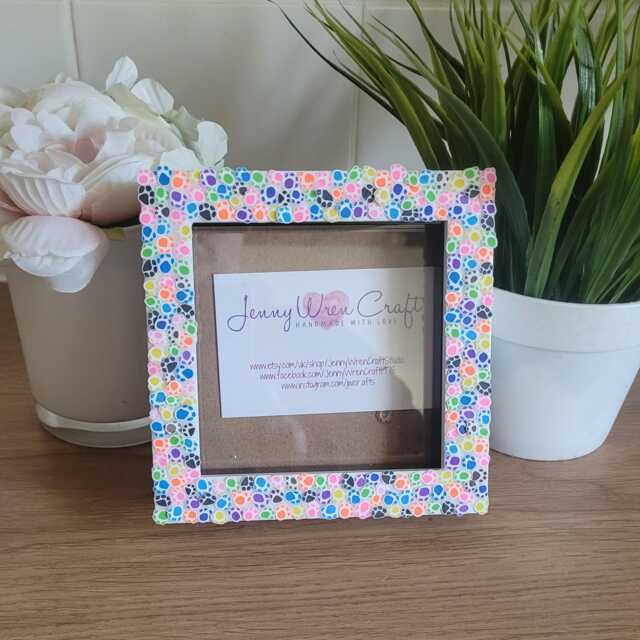 Colourful Paw Print Clay Slices Square Photo Frame 4 X Inches - image 1