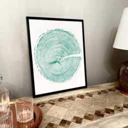 Blue Tree Ring Print, English Larch, Larch Large Woodcut Print, Slice Log Wood Print - thumbnail 3