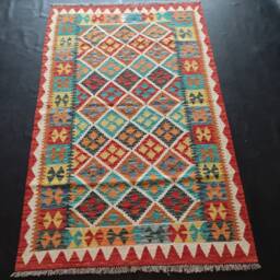 Kilim Rug Classic, Handmade Artisan Afghan Turkish Aztec Geometric Wool 200x126 cm - thumbnail 1