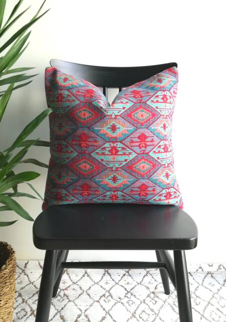 Red & Blue Kilim Pillow Cover, Turkish Woven Cotton, 18x18 - image 1