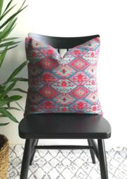 Red & Blue Kilim Pillow Cover, Turkish Woven Cotton, 18x18 - thumbnail 1