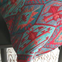 Red & Blue Kilim Pillow Cover, Turkish Woven Cotton, 18x18 - thumbnail 4