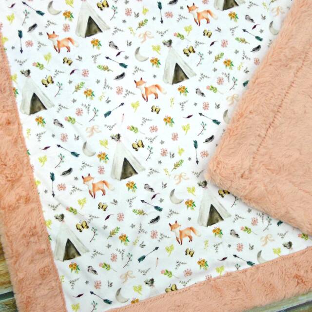 Fox Baby Blanket - Boho Designer Minky - image 1