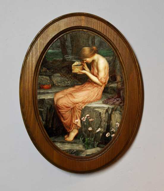 Light Oak Oval Wooden Framed Picture, John William Waterhouse, Psyche Opening The Golden Box, Art Print, Wall Hanging, Antique Vintage Style - image 1
