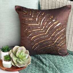 Tropical Art Silk Sequins Embellished Leaf Decorative Euro Sham Pillow Cover, 24x24/26x26 Brown Nature & Floral Couch Or Sofa - thumbnail 1
