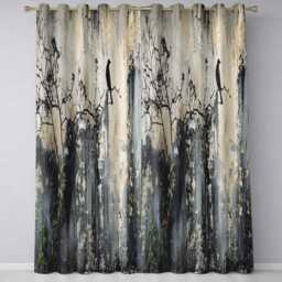 Bird On Bare Branch Grey Urban Graffiti Distinctive Artwork For Living Room Decor Readymade Eyelet Ring Top Thermal 100% Blackout Curtains - thumbnail 3