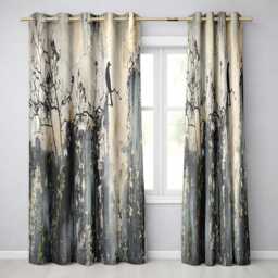 Bird On Bare Branch Grey Urban Graffiti Distinctive Artwork For Living Room Decor Readymade Eyelet Ring Top Thermal 100% Blackout Curtains - thumbnail 1
