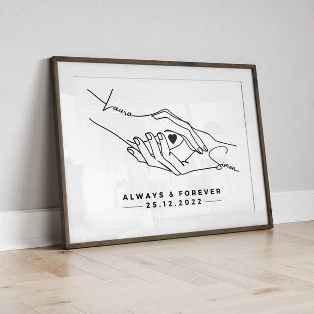 Personalised Anniversary Gift Gift, Quote & Date, Minimalist Line Art Print - image 1