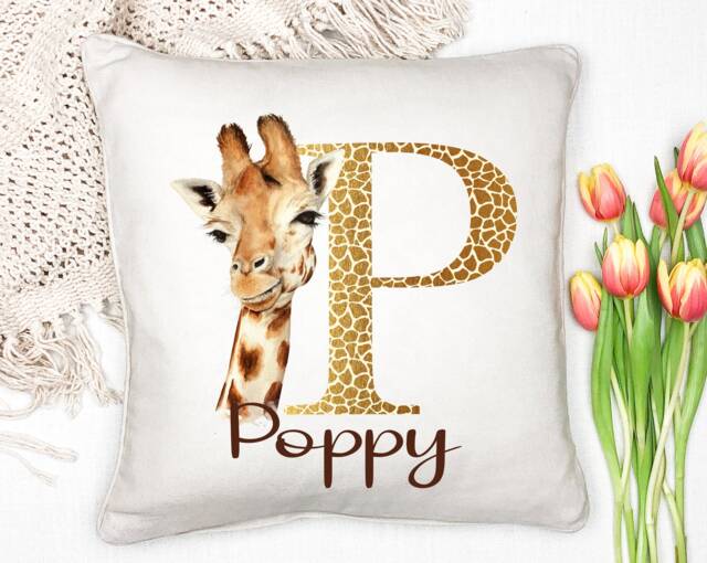 Personalised Name Giraffe Safari Cushion Pillow, Cushion, Cushion, Present For Niece Sister Friend Child. Birthday