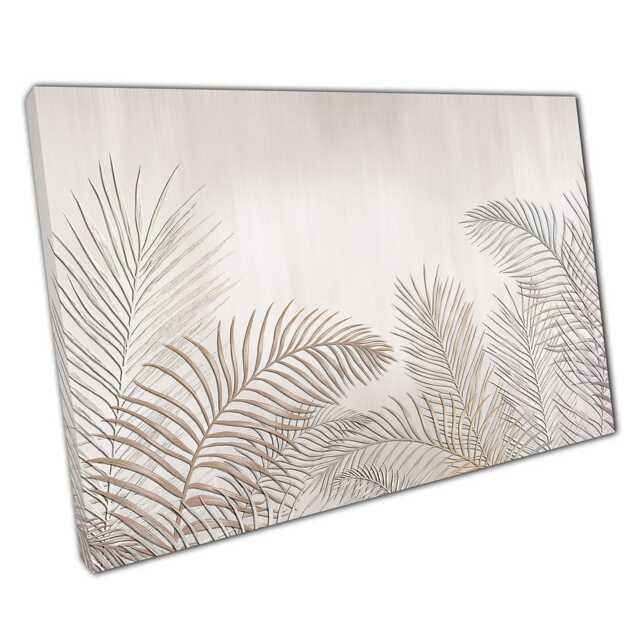 Beige Tropical Palm Leaves Canvas Print Minimalist Neutral Wall Art For Home Office Decor - image 1