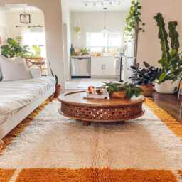 White Yellow Striped Moroccan Rug, Shag Berber Wool Carpet, Boho Living Room Decor, Custom Handmade Area Rug - thumbnail 2